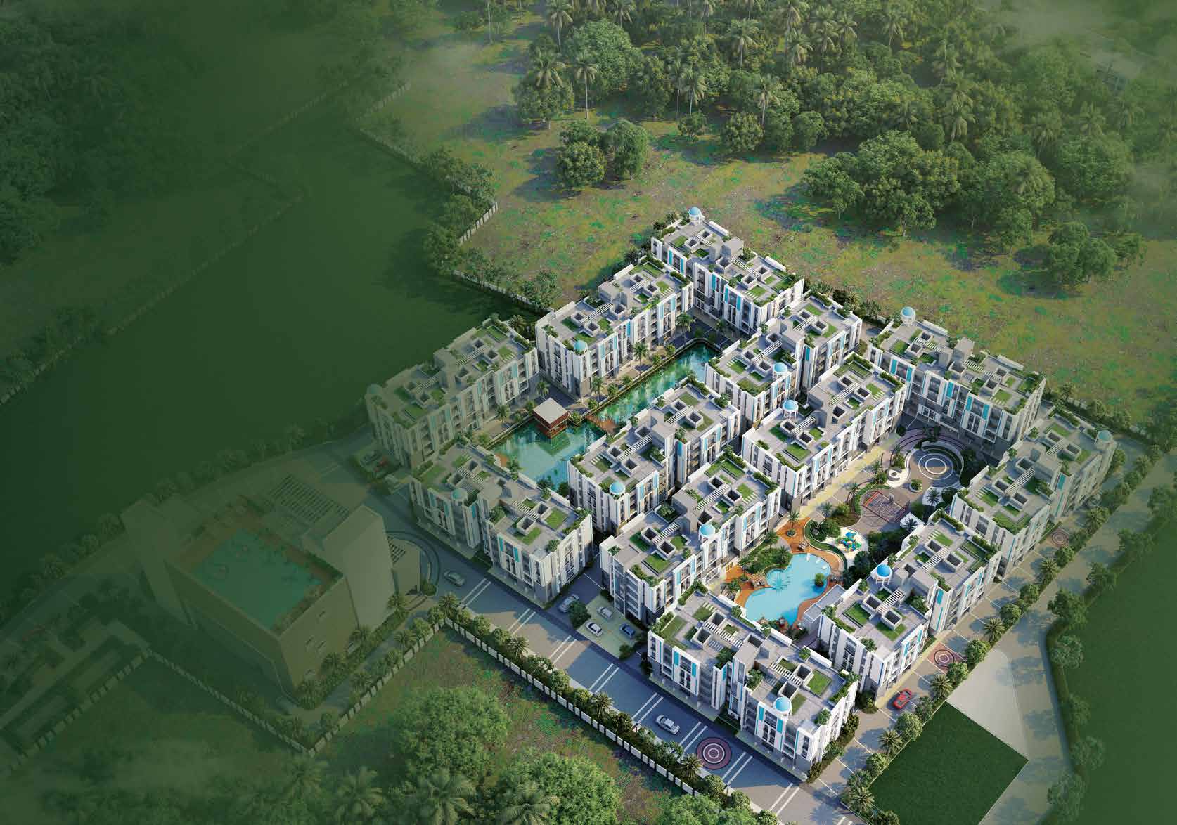 Mayfair Smart City Santorini aerial township view, Kolkata